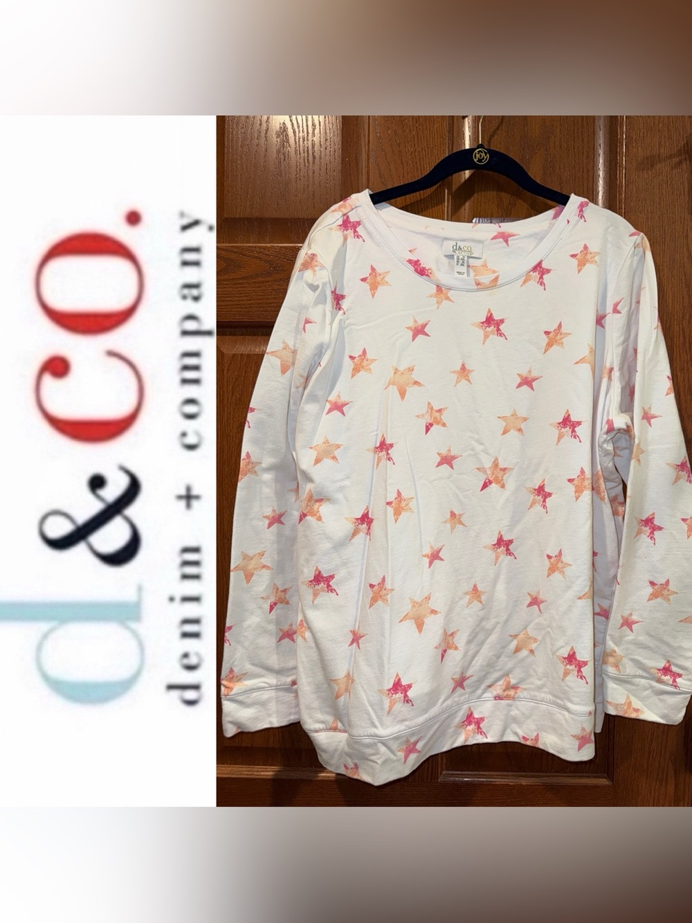 EUC Denim & Co. Active 1X Printed French Terry Sweatshirt in Peach Multi